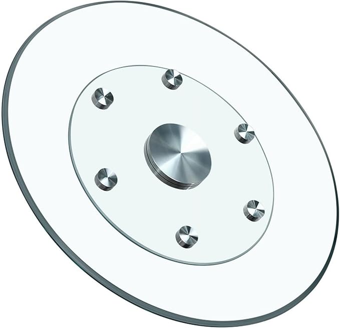 24" Tempered Glass Lazy Susan for Table Top Turntable | Silent 360° Spin & Anti-Tip Wheels | Fits Kitchen/Dining/Patio/Party Tables