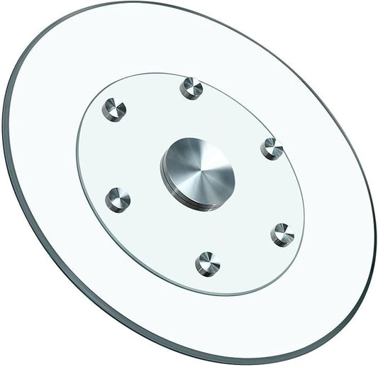 32" Tempered Glass Lazy Susan for Table Top Turntable | Silent 360° Spin & Anti-Tip Wheels | Fits Kitchen/Dining/Patio/Party Tables