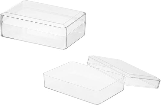Acrylic Box with Lid, 5.91 x 5.91 x 1.97 in Acrylic Display Case Plastic Square Cube Container Storage Holder Stackable Bins for Cosmetic Collectible Candy Jewelry(2 Pack, Clear)