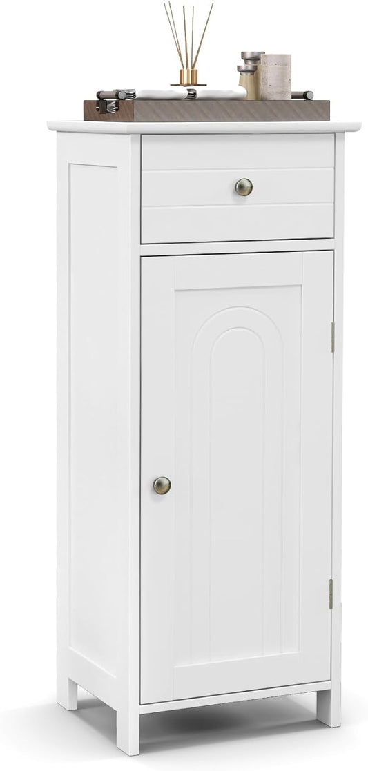NAFORT Bathroom Floor Cabinet, Freestanding Wooden Side Storage Cabinet with Drawer & Adjustable Shelves, Slim Storage Organizer for Bathroom, Living Room, Kitchen
