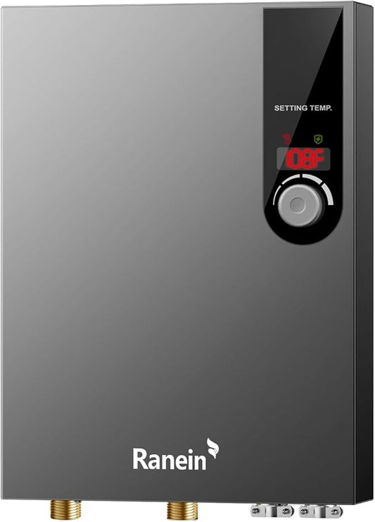 Ranein 27kW Electric Tankless Water Heater, 240V On Demand Instant Endless Water Heater with LED Temperature Display, Control Knob, Space Saving Design, Up to 6.5 GPM for Whole House Water