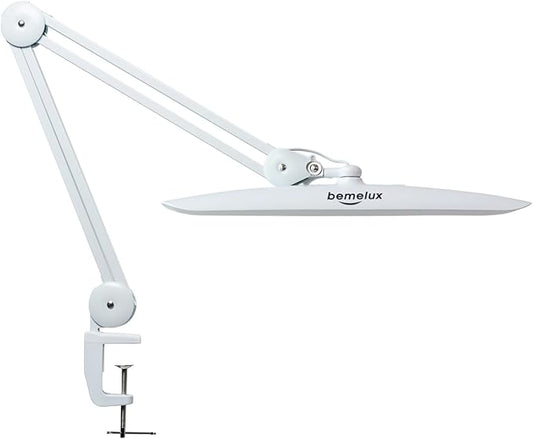 LED Nail Desk Lamp with Clamp, 117PCS LEDs, 2200 Lumens 20 Inch Metal Swivel Arm Dimming Task Lamp for Reading,Desktop Office,Workbench,Architect,Sewing,Study,Home Craft and Nail(White)