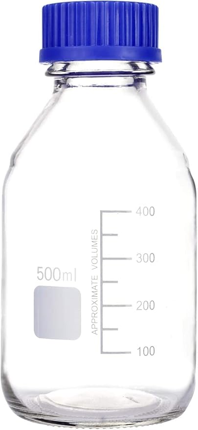 Lab Media Storage Round Bottles Graduated Glass Container GL45 Screw Cap Leakproof Multi-Purpose for Scientific — pack of 8 (Blue,500ml)