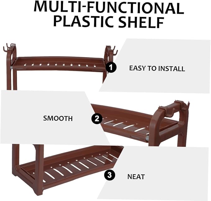 1Pc Multi Functional Plastic Storage Rack Elegant Kitchen and Bathroom Organizer Space Saving Draining Shelf for Seasoning and Essentials Coffee Color Minimalist Design