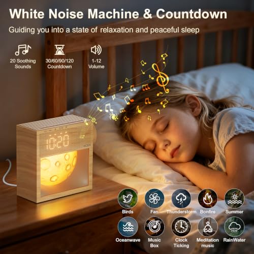 Sunrise Alarm Clock, White Noise Sound Machine, Bedroom Dimmable Moon Lamp