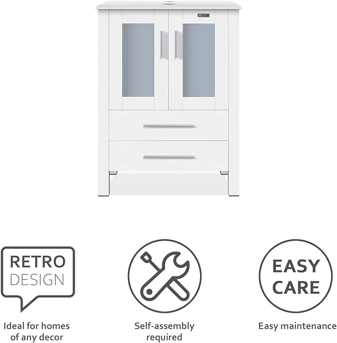 eclife 60" Modern Bathroom Vanity Sink Combo Freestanding Cabinet with Small Side Cabinet, Blue Boat Glass Vessel Sink, Water Save Faucet, Drain (White+A29BU)