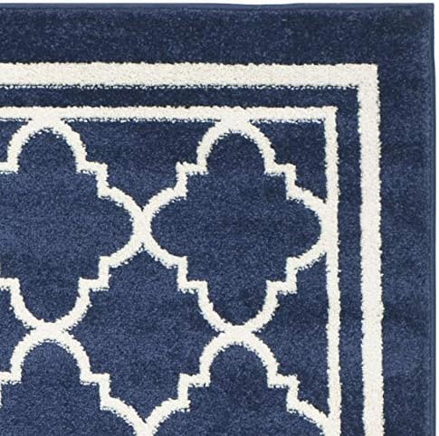 SAFAVIEH Amherst Collection Runner Rug - 2'3" x 21', Navy & Beige, Moroccan Trellis Design, Non-Shedding & Easy Care, Ideal for High Traffic Areas in Living Room, Bedroom (AMT422P)