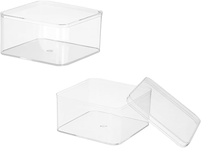 Acrylic Box with Lid, 3.94 x 3.94 x 2.36 in Acrylic Display Case Plastic Square Cube Container Storage Holder Stackable Bins for Cosmetic Collectible Candy Jewelry(2 Pack, Clear)