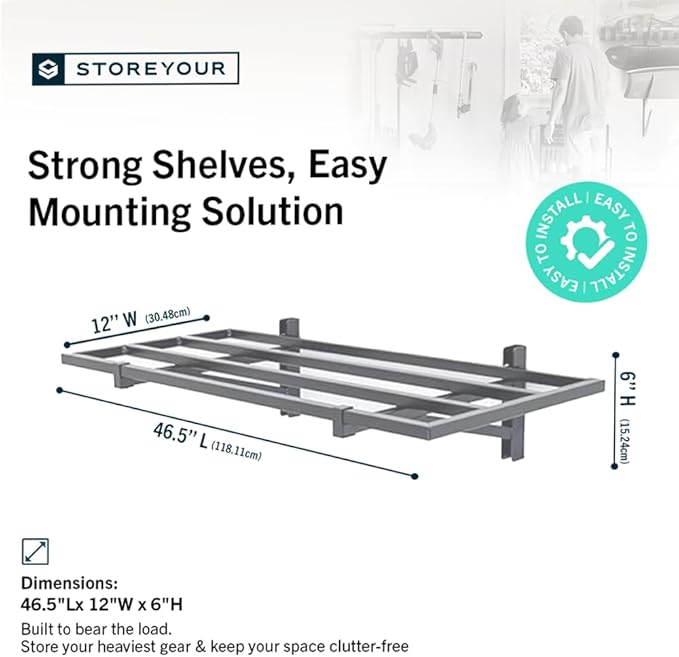 StoreYourBoard Heavy Duty Garage Shelf Wall Mount 1ft x 4ft – Wall-Mounted Shelving for Storage & Organization – Heavy Duty Garage Shelves for Tools, Bins, & Equipment – Holds 200 lbs – Gray