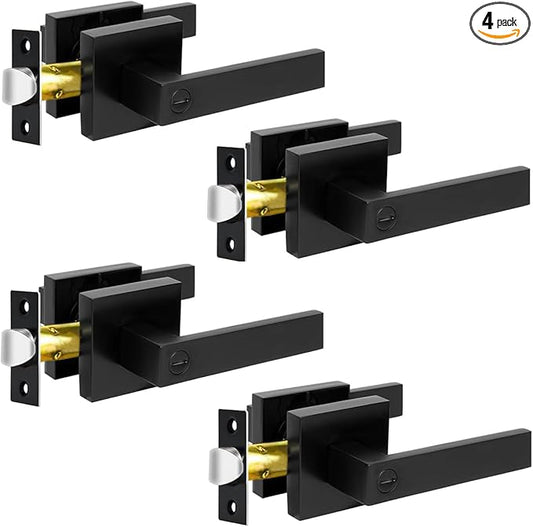 KAMOTA Privacy Door Levers, 4 Pack Matte Black Door Handles Bed and Bath Door Locks Interior Keyless Locksets, Left and Right Hand Reversible