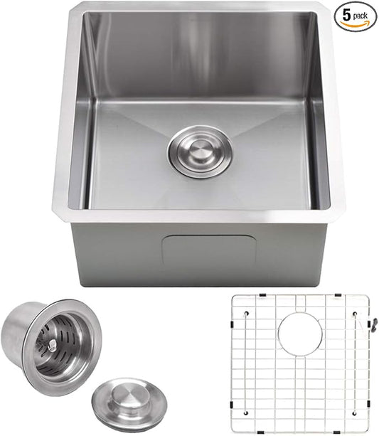 VADANIA Bar Prep Sink 18-inch, 18"x18"x10", Single Bowl, Undermount, 18 Gauge T304 Stainless Steel, Satin Finish, with Strainer & Bottom Grid, cUPC listed