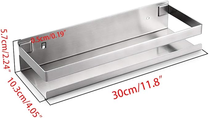 OwnMy Bathroom Shower Shelf Stainless Steel Bath Kitchen Basket Shower Caddy Rack, Rustproof Metal Bathroom Storage Floating Shelves Wall Mounted Shower Corner Rectangular Shelf - 12 Inch Silver