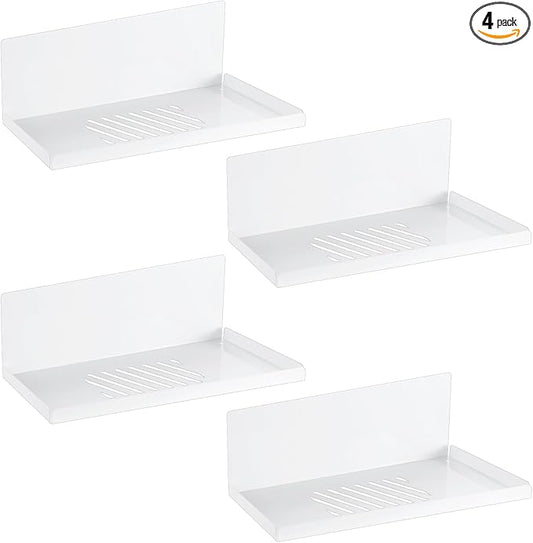 Therwen 4 Pack Magnetic Pegboard Shelves Wall Organizer Metal Pegboard Shelf Steel Tray Accessories Organizing Tools for Craft Home Kitchen(12 x 4.8 x 3.6 Inches,White)