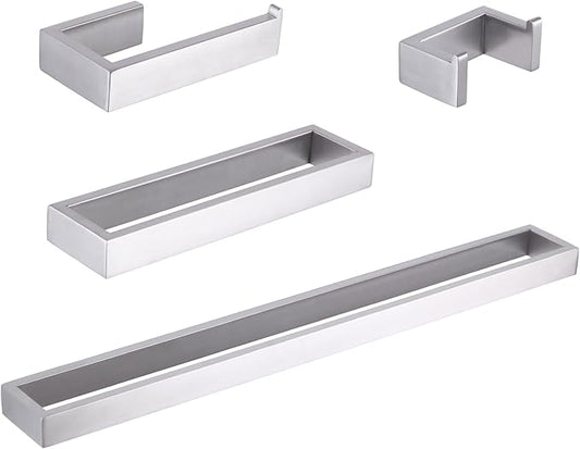 GERZWY Contemporary Stainless Steel Wall Mounted 4-Piece Bathroom Hardware Set - Towel Bar Towel Rings Toilet Paper Holder Towel Hooks, Brushed Finish HG1708-4LS
