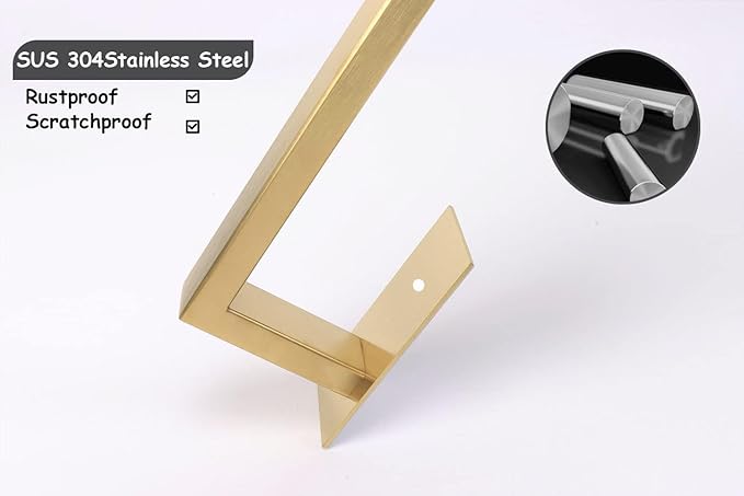 Bathroom Towel Bar Self Adhesive, No Drilling Towel Rack Easy to Install,Hand Towel Holder Made of Premium Stainless Steel Sticky on Hand Towel Hanger for Kitchen, Toilet.(16IN, Gold)