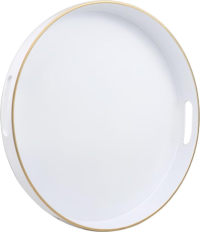 White Round Decorative Tray 13" - Versatile Serving Tray with Handles