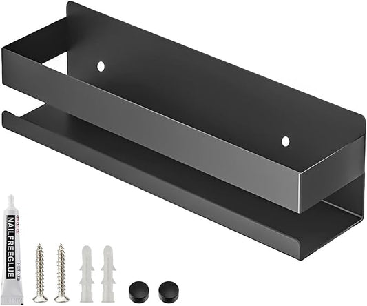 Floating Stainless Steel Shelves with Baking Paint Technique Rust Protection, Nail-Free Wall Mounted Spice Rack for Kitchen,Storage Organizer Shelves,Set of 1 Black