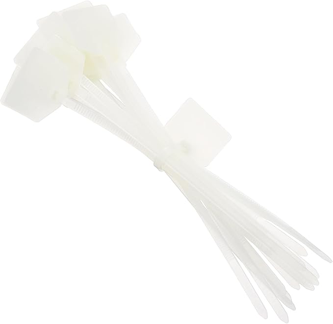 MECCANIXITY 100Pcs 6 Inch Waterproof Shipping Tags 0.16" Nylon Writable Hanging Tag Self Locking Labels Zip Tie Wraps for Indoor and Outdoor, White