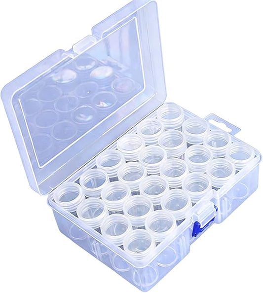Diamond Art Painting Storage Containers with Lids & Labels - 24pcs Clear Round Beads Organizer Box for DIY Crafts, Jewelry, Small Items | Portable Stackable Art Supply Case with Stickers