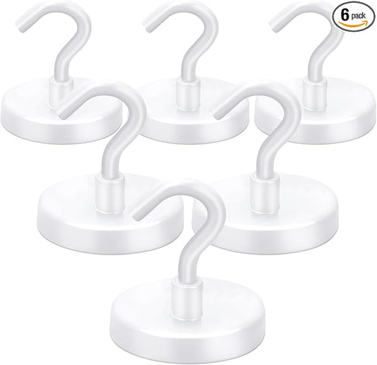 LOVIMAG Cruise Ship Essentials, 120Lbs Cruise Door Magnets, White Cruise Magnetic Hooks, Magnetic Hooks Heavy Duty for Hanging Celling, Grill, Refrigerator Kitchen-6 Pack