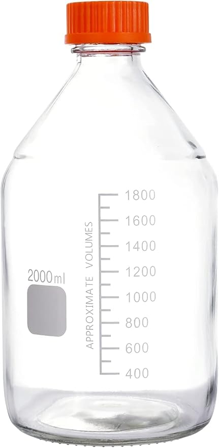 Lab Media Storage Round Bottles Graduated Glass Container GL45 Screw Cap Leakproof Multi-Purpose for Scientific — pack of 1 (Orange,2000ml)