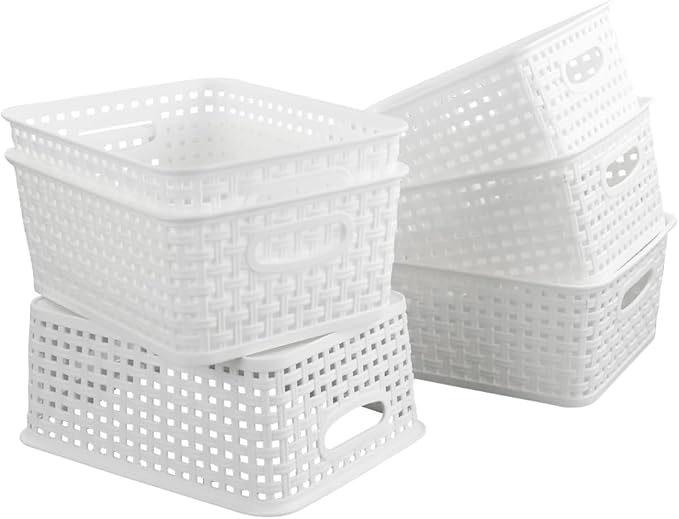 6-Pack White Plastic Small Storage Baskets, 10" x 7.7" x 4"
