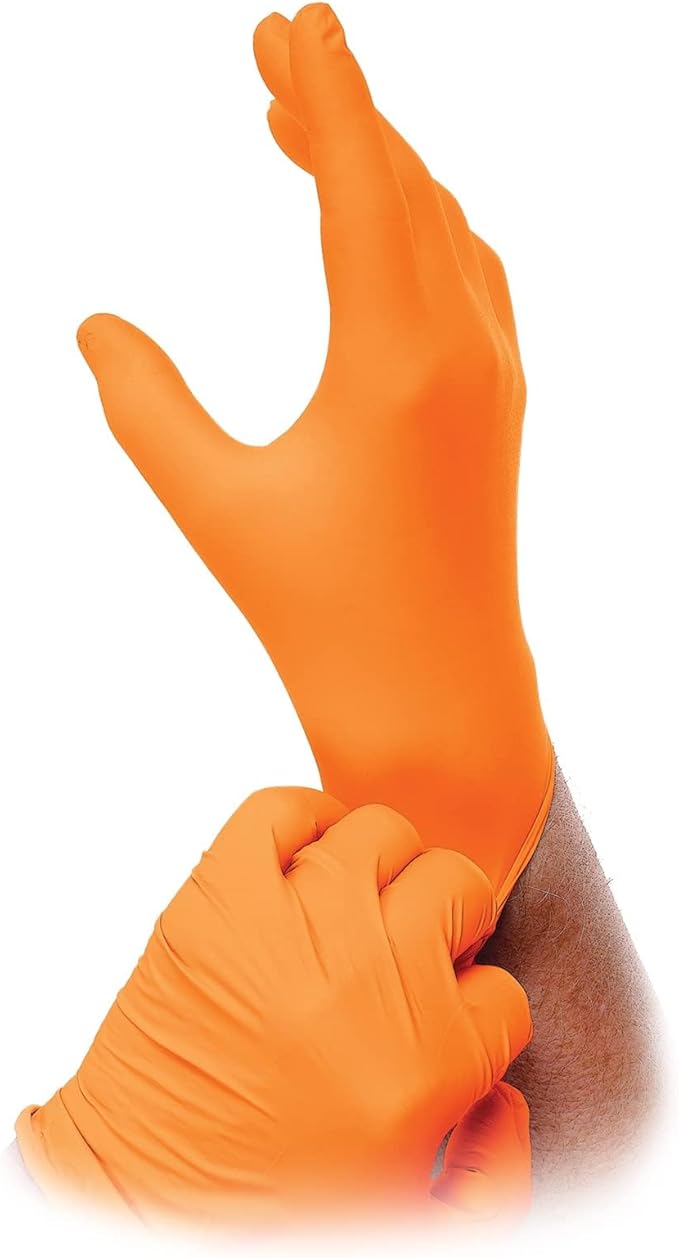 Atlantic Safety Products Orange Lightning Exam Gloves, Disposable, Powder-Free Nitrile Gloves, Orange, Large, 100-Ct