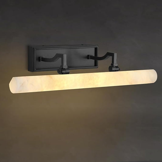 Alabaster Picture Lights for Wall, 20in Spanish Marble Picture Light Hardwired, Black Vanity Lights for Bathroom, Dimmable Modern Wall Lighting Gallery Light for Paintings, Bookshelf, Poster Display