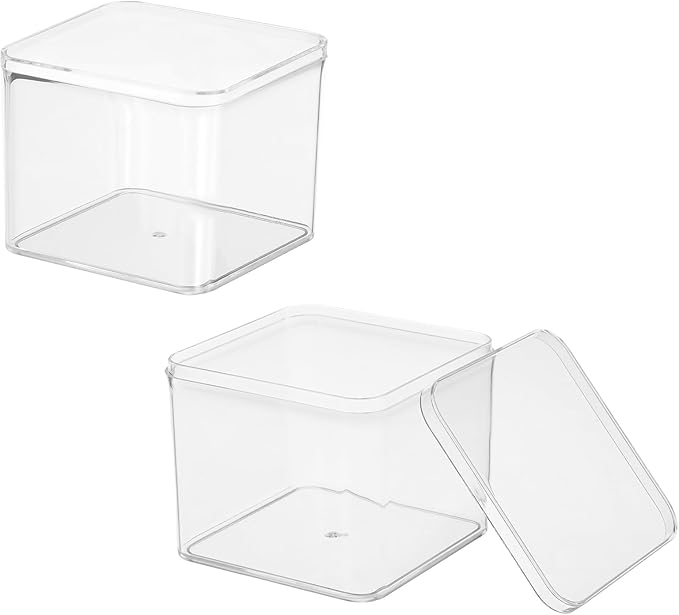 Acrylic Box with Lid, 3.15 x 3.15 x 2.64 in Acrylic Display Case Plastic Square Cube Container Storage Holder Stackable Bins for Cosmetic Collectible Candy Jewelry(2 Pack, Clear)