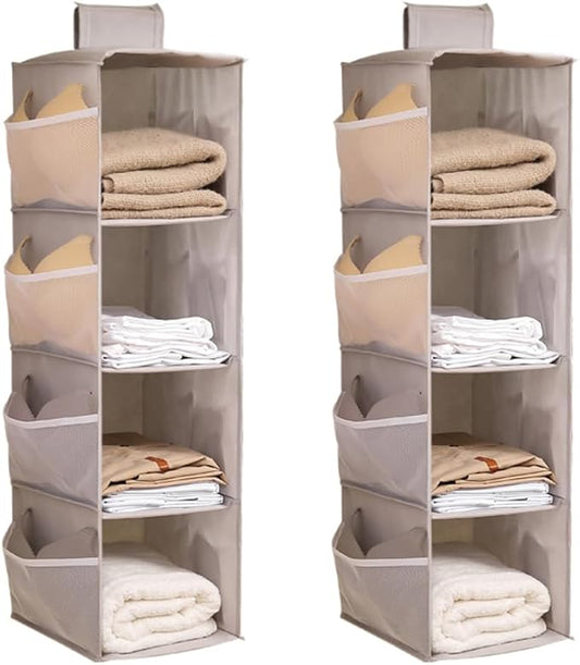 Hanging Closet Organizer, 4-Section Storage Shelves, Oxford Cloth with Mesh Pockets, (Gray, 4 Section)