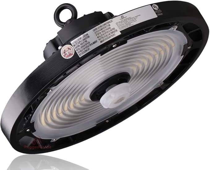RuggedGrade 150W - Titan V Series LED High Bay UFO Light with Motion Sensor - 20,500 Lumens - High Voltage 277-480V - 5000K Bright White - Outdoor LED Light - DLC 5.1 Premium