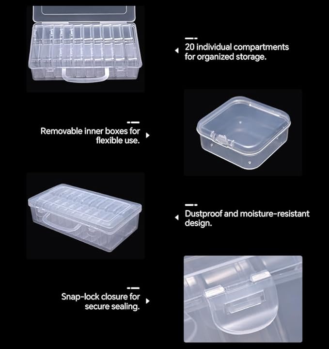 Bead Storage Box Clear Plastic Organizer Containers with Hinged Lids for Bracelet Making Nail Art Seed Beads Stack Craft Case Travel-Friendly Design (20pcs)