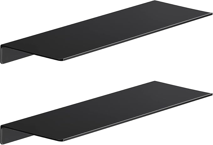 Danpoo Black Floating Shelves for Wall Storage, Metal Wall Shelves for Living Room, Bathroom, Kitchen, 16” Display Shelves for Collectibles(2 PCS)