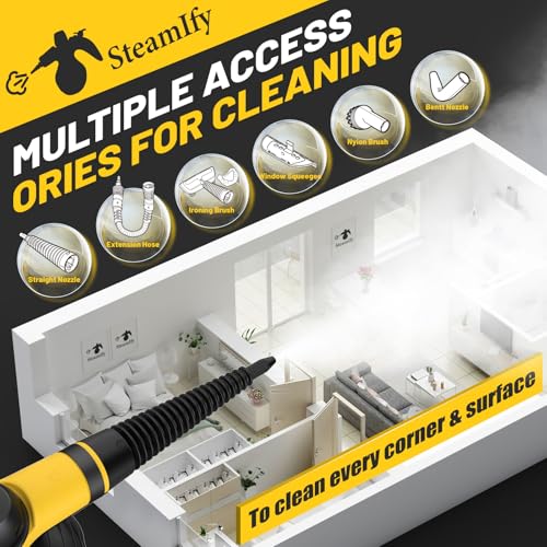 Pressurized Handheld Steam Cleaner with 10pcs Accessories & Safety Lock, Multi-Purpose & Powerful Home Use Steamer for Cleaning, Car, Bathroom, Shower, Upholstery, Grout, Window - Image 7