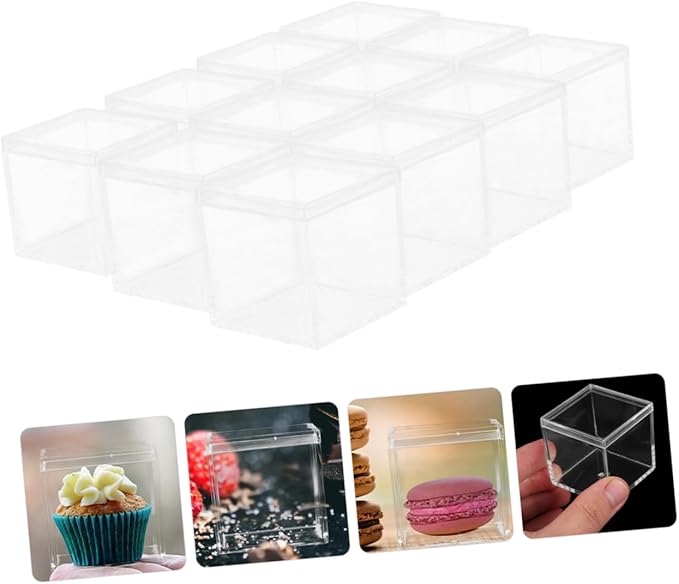 12pcs Acrylic Square Candy Box Set 4.5cm Lidded Storage Containers for Party Favors Chocolate and Desserts Stackable Organizer for Home and Events