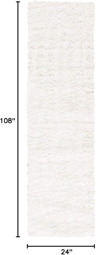 SAFAVIEH August Shag Collection Runner Rug - 2' x 9', White, Solid Design, Non-Shedding & Easy Care, 1.5-inch Thick Ideal for High Traffic Areas in Living Room, Bedroom (AUG200A)