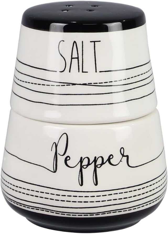 Young's Inc. Ceramic Salt and Pepper Shaker Set - Cute Kitchen Table Accessories and Decor - Stacking