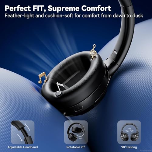 Hybrid Active Noise Cancelling Headphones, Bluetooth Headphones with Hi-Res Audio, 70H Playtime Over Ear Headphones with Fast Charge, ANC Wireless Headphones with Comfort Earcup fo - Image 7