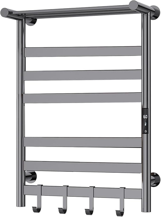 Heated Towel Rack for Bathroom, Towel Warmer Rack, Wall Mounted Wired Heated Towel Rack, with Timer and Temperature Adjustment, Overheat Protection Function, Aluminum Alloy