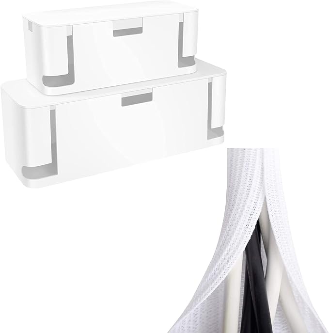 ZhiYo Cord Organizer Box, 2Pack & 6.6ft, 4/5in White Cable Sleeve Bundle