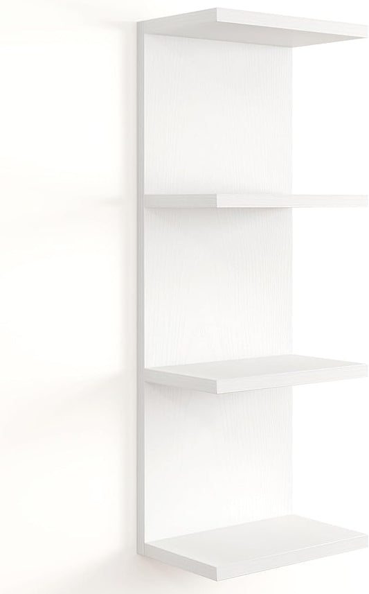 Fun Memories 4 Tier Wall Shelf Unit, Vertical Floating Shelf, Wall Mount Lack Shelving Home Decor Organizer Tall Tower Design Utility Shelving for Bedroom Living Room, White