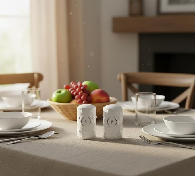 Young's Inc Cottagecore Ceramic Salt and Pepper Shaker Set, Farmhouse White Rustic, Vintage Country Kitchen Table Decor Seasoning Set, Cute Cottage Kitchen Accessories,3.5 Inch