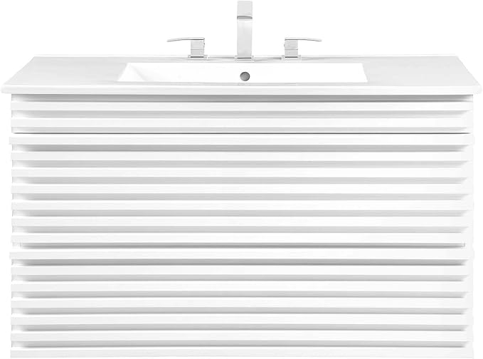 Modway Render 36" Wall-Mount Bathroom Vanity in White White