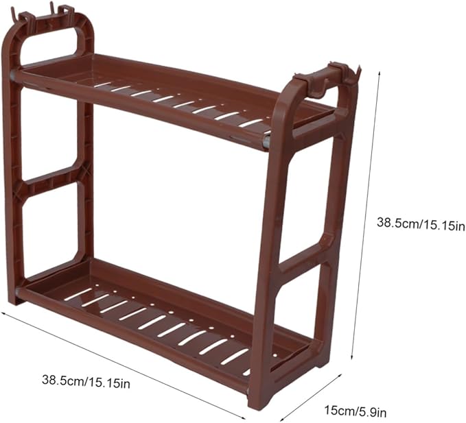 1Pc Multi Functional Plastic Storage Rack Elegant Kitchen and Bathroom Organizer Space Saving Draining Shelf for Seasoning and Essentials Coffee Color Minimalist Design