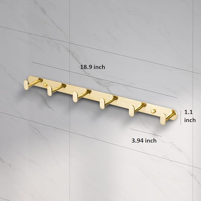 Roshan Handcrafted and Hand Polished Multi Purpose Towel Rack, SUS304 Stainless Steel Rust Proof and Peel Resistant Towel Shelf, Towel Hook, Includes 2 Handmade Hooks (4, Gold)