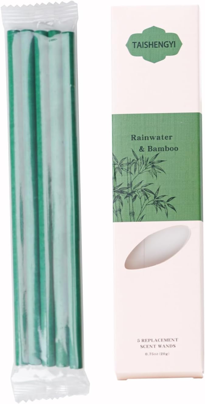 Non-Toxic Air Freshener Stix - Natural Essential Oils Infused, 30 Days Long-Lasting Freshness, 5 Pcs 6" Per Pack for Car Home Office，Ceramic Base not Included (Rainwater and Bamboo)