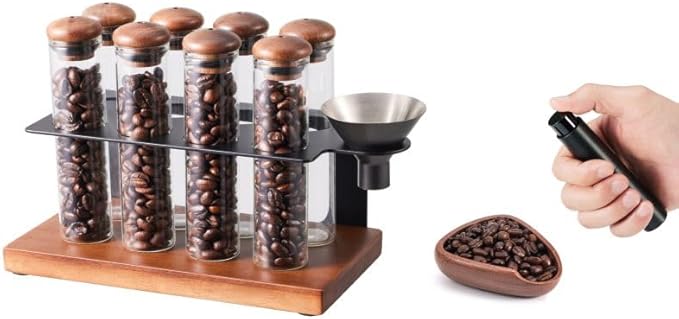 espresso coffee tool kit with single dose coffee bean storage, dosing cup and spray bottle for fresh brewing