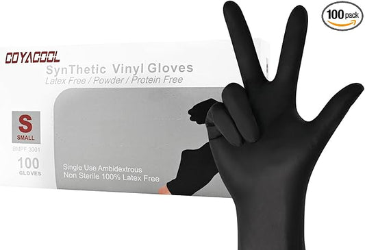 Disposable Gloves Small, Nitrile and Vinyl Blend Material Gloves, Latex Free, 4 Mil,100 Pc. - Food Grade Glove for Cleaning, Food Prep,Hair Dye, Tattoo, Black