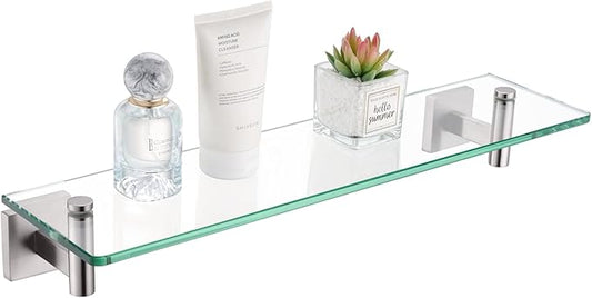 KOKOSIRI Floating Shelf Bathroom Wall Mount Shelves 20-Inch for Bedroom, Living Room, Kitchen, Storage Hanging Rack Brushed Stainless Steel B1105BR-L20