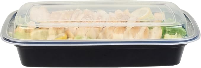Restaurantware Asporto Microwavable To-Go Container - BPA Free PP Rectangular Take Out Food Container with Clear Plastic Lid - Catering & take out - 28 oz - Black - Plastic - Disposable - 100ct Box